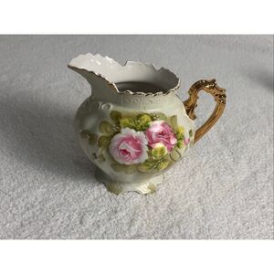 Vintage Lefton Heritage Green Pitcher 796 Rose w/Gold Trim